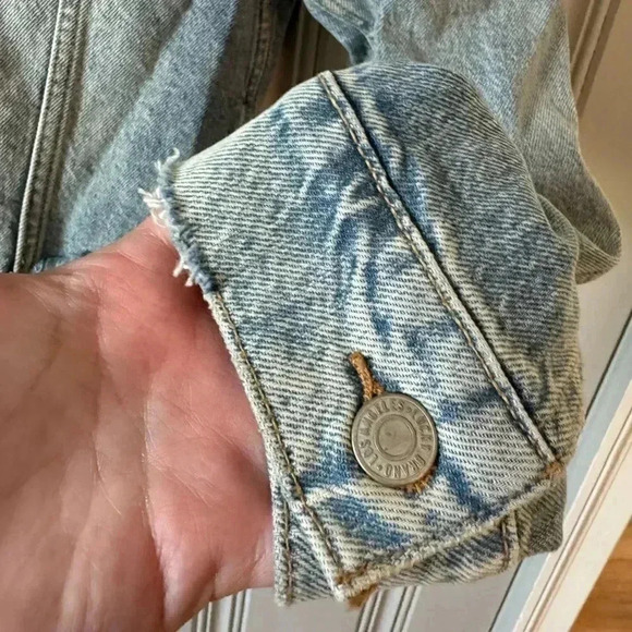 LUCKY BRAND Crochet Capsule Trucker Denim Distressed Jacket, Size Medium - Picture 12 of 16